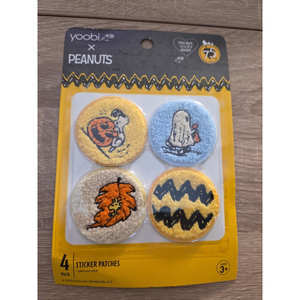 Yoobi x Peanuts Halloween Sticker Patches 4 Pack Snoopy Woodstock 75 Years New